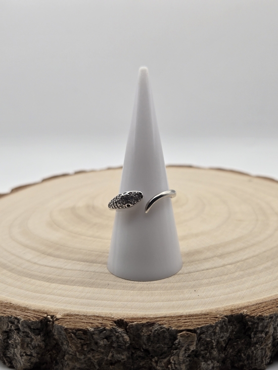 Jewelry - 925 Sterling Silver Snake Ring – Adjustable – Crystal Detail